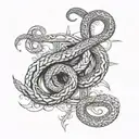 faded in cross with a serpent coiled tattoo design idea