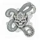 faded in cross with a serpent coiled tattoo design idea