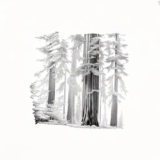 The Giant Sequoia - Tall Redwood Tree - Vintage Travel Card Illustration 