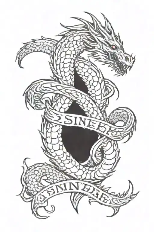 sinner written with dragon wrapped tattoo design idea