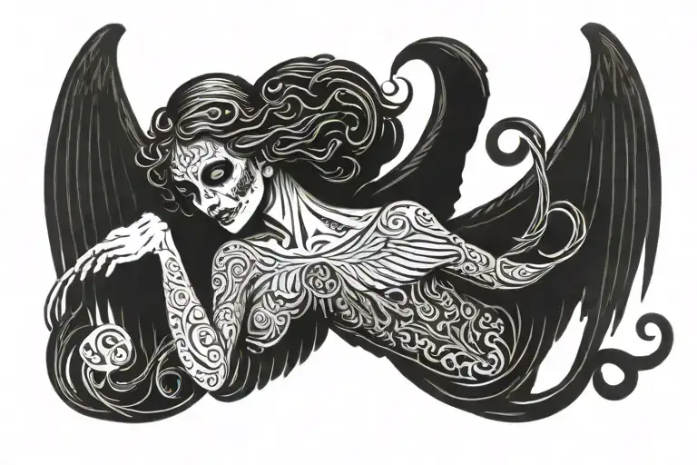 angel of death with sinner text   tattoo design idea