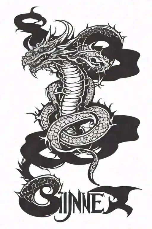 sinner written with dragon wrapped tattoo design idea