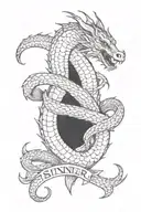 sinner written with dragon flying tattoo design idea