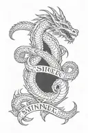 sinner written with dragon flying tattoo design idea