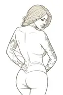 busty, red head, looking over her shoulder, full body, curvy bottom tattoo design idea