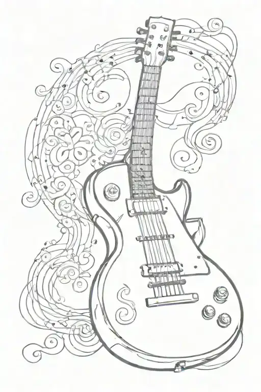 guitar les Paul merging with treble clef simple tattoo design idea