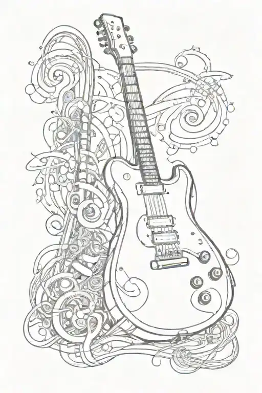 electric guitar surrounded my music tattoo design idea