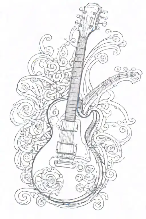 guitar les Paul merging with treble clef  tattoo design idea