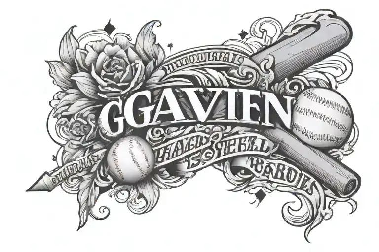 tribute tattoo design for nephew that died. include his name "Gavin"  and baseball number "25" and baseball stuff tattoo design idea