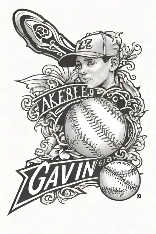 tribute tattoo design for nephew that died. include his name "Gavin"  and baseball jersey number "25" and baseball diamo tattoo design idea