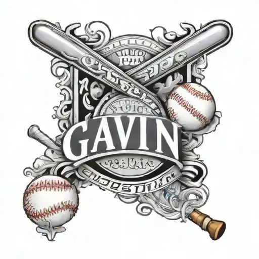 tribute tattoo design for nephew that died. include his name "Gavin"  and baseball number "25" and baseball stuff tattoo design idea