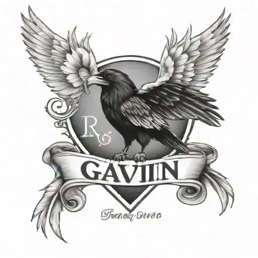 tribute tattoo design for nephew that died. include his name "Gavin"  and baseball number "25" and raven wings & diamond tattoo design idea