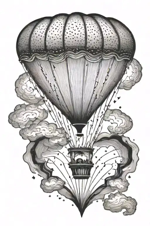 parachute with a hole shaped like a heart shape,  tattoo design idea