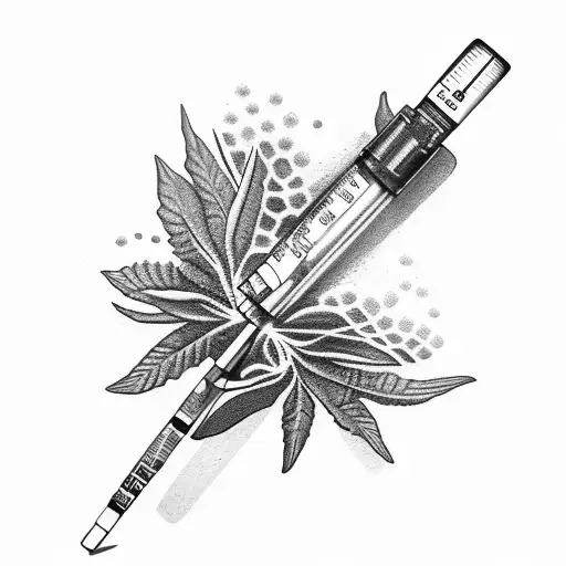 syringe weed bud i oil tattoo design idea