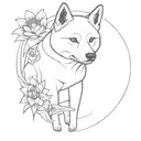 Chinese zodiac, dog, Shiba inu , earth elements, simple, half sleeve, upper arm, small, lotus, black and white  tattoo design idea