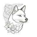 Chinese zodiac, dog, Shiba inu , earth elements, simple, half sleeve, upper arm, small, lotus, black and white  tattoo design idea