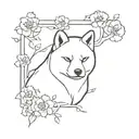 Chinese zodiac, dog, Shiba inu , earth elements, simple, half sleeve, upper arm, small, lotus, black and white  tattoo design idea