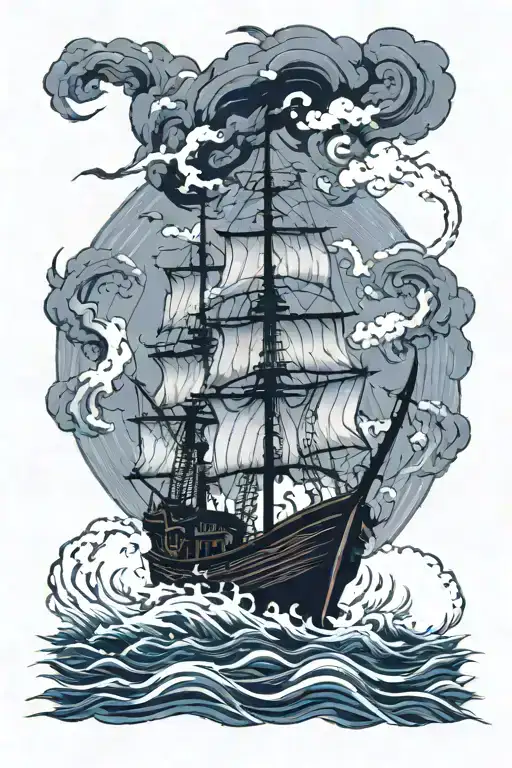 a boat burning and sinking tattoo design idea