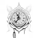 feathers roses Roman clock wolf  tattoo design idea