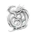 vertical composition Dragon japaneese with ying and yang tattoo design idea