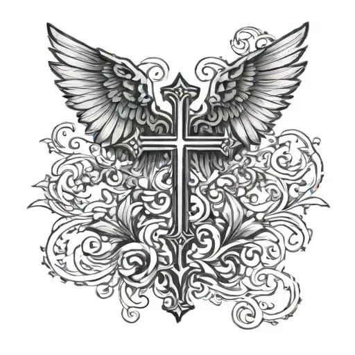latin cross with wings tattoo design idea