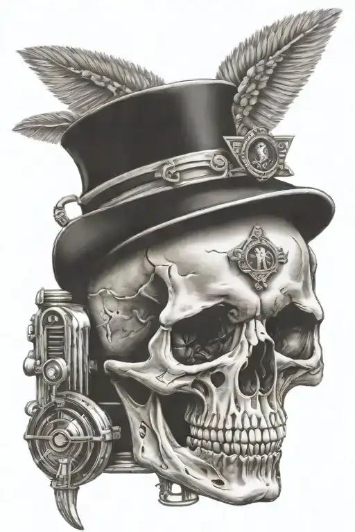 realistic skull  with a rolls Royce car  tattoo design idea