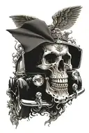 realistic skull blending in with a rolls Royce car  tattoo design idea
