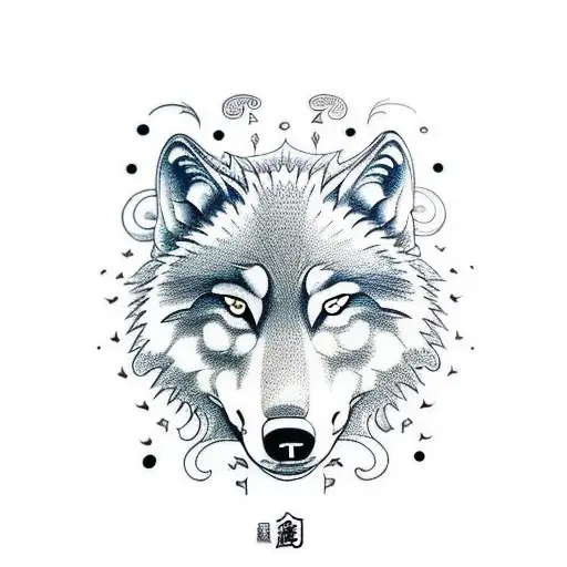 wolf whit moon and use yin yang concept tattoo design idea