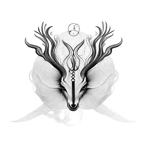 A surrealistic depiction of a mythical creature inspired by Radiohead's music tattoo design idea