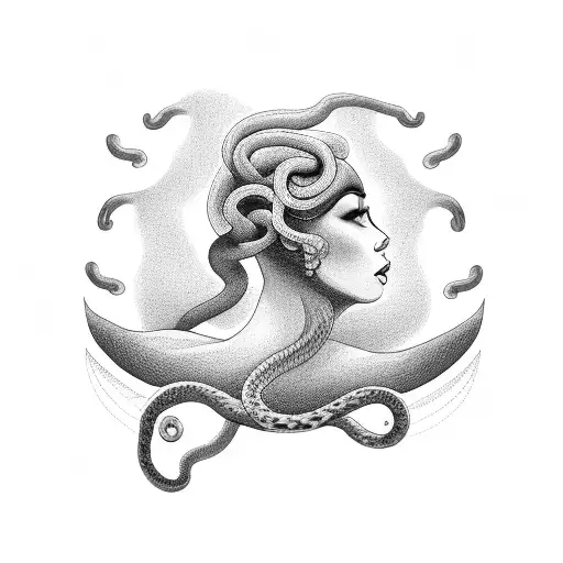 Eve in Profile forward while holding an apple and looking at the snake coiled around a tree in front of her tattoo design idea