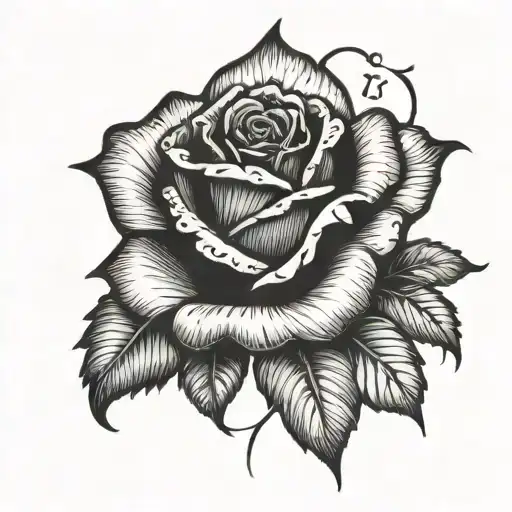 rose and dagge with " II · XVII · MMXXIV" written underneath tattoo design idea