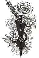 rose and dagger with " II · XVII · MMXXIV" written tattoo design idea