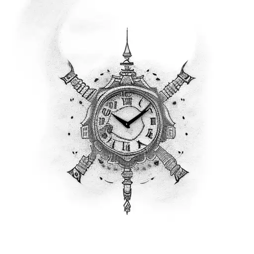 design a tattoo for an arm sleeve that contains, landmarks from arizona, san francisco, barcelona, detroit, clock, lion  tattoo design idea