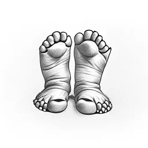 Baby feet with name and date of birth inside tattoo design idea
