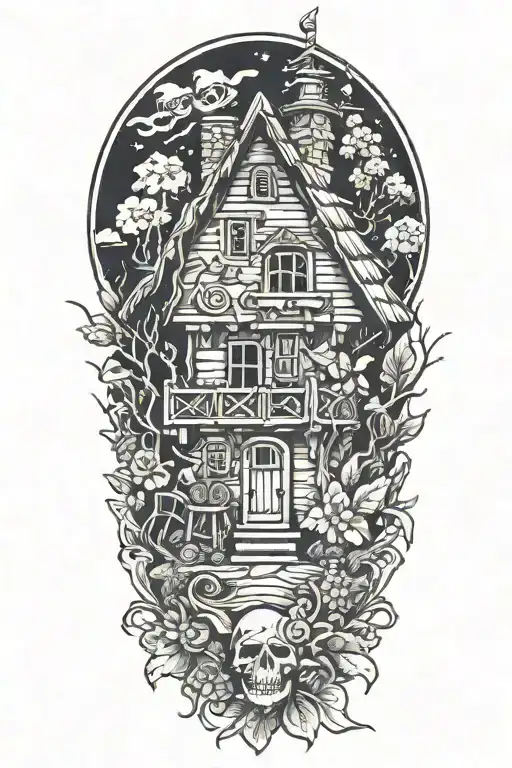 Baba Yaga hut tattoo design idea