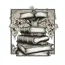 Create an art nouveau tattoo design featuring a large stack of old books from which an oak tree is growing. tattoo design idea