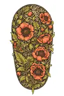 Fern leaves with poppy, henbane and belladonna flowers tattoo design idea