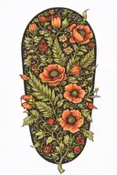 Fern leaves with poppy, henbane and belladonna flowers tattoo design idea