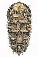 Baba Yaga's hut in Slavic patterns tattoo design idea