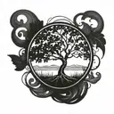 A forearm tattoo of a tree with deep roots, strong trunk, and flourishing branches symbolizing growth, strength, and resilience. Incorporate elements like leaves, flowers, or birds to represent life, renewal, and freedom found through faith. Include subtle symbols like a cross or a dove to symbolize your Christian faith and peace. tattoo design idea