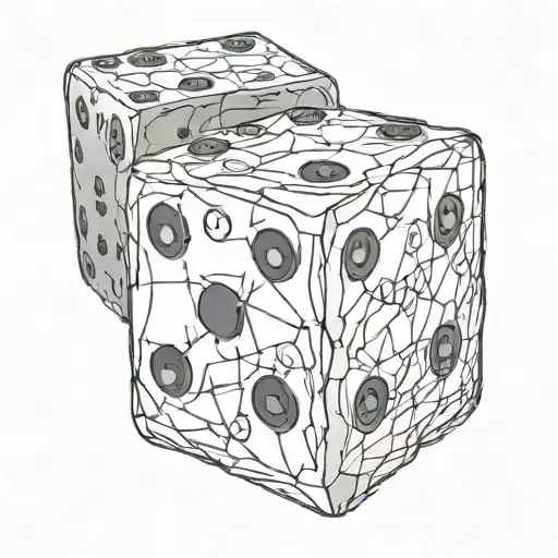 A single dice, with one side distorted showing a 7 tattoo design idea
