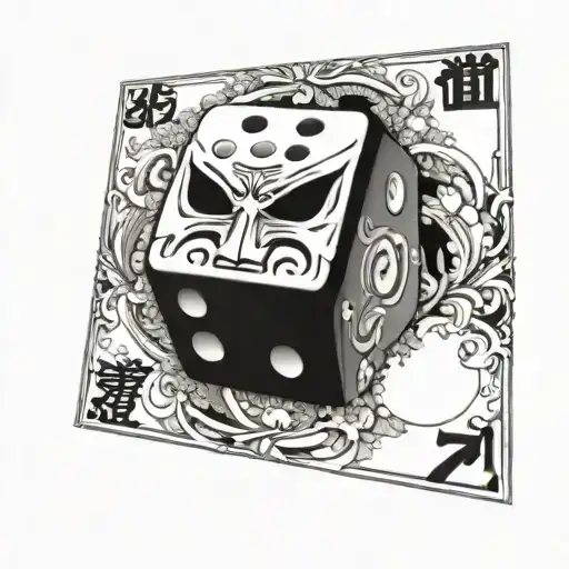 A 3D perspective dice. One of the faces shows a "7" in a slightly surreal style tattoo design idea