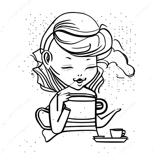 girl sitting at chair with a coffee wearing leggings and a hoodie tattoo design idea