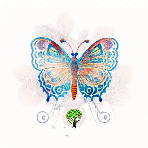 tree of life with a butterfly tattoo design idea