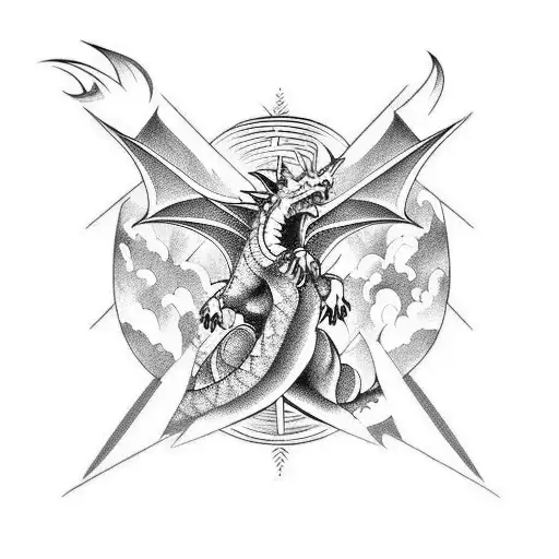 Dragon back piece with clouds tattoo design idea