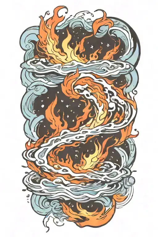 a river with floating ice sheets on fire tattoo design idea