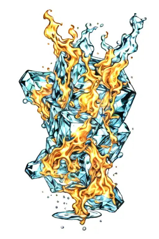 blue ice cube on fire tattoo design idea