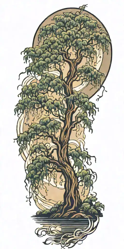 weeping Willow tree with lightning tattoo design idea