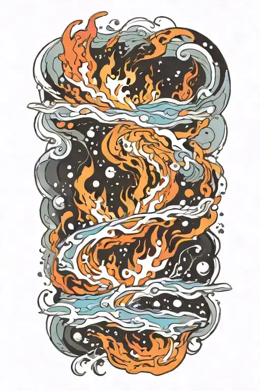 a river with floating ice sheets on fire tattoo design idea