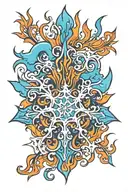 bright blue snowflake with flames coming off tattoo design idea